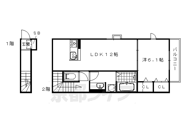 京都府京都市右京区太秦桂ケ原町(賃貸アパート1LDK・2階・51.76㎡)の写真 その2