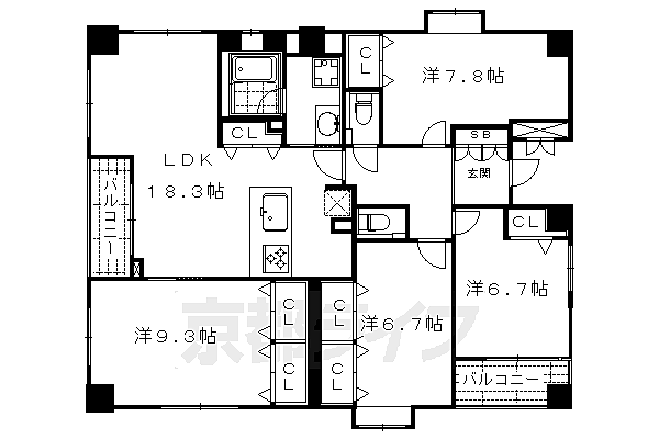 プリオーレ京都三条高倉 11｜京都府京都市中京区高倉通三条下る丸屋町(賃貸マンション4LDK・4階・111.29㎡)の写真 その2