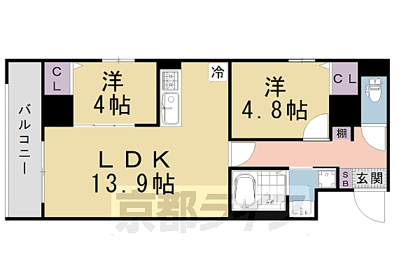 Ｒ－Ｇｒａｎｔｓ堀川五条ビル 502｜京都府京都市下京区醒ケ井通六条上る佐女牛井町(賃貸マンション2LDK・5階・55.50㎡)の写真 その2