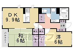 JR山陰本線 太秦駅 徒歩8分の賃貸マンション 2階2LDKの間取り