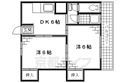 京阪本線 藤森駅 徒歩15分の賃貸マンション 2階2DKの間取り