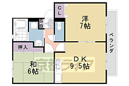 上桂サンシティB 2DKの間取図画像