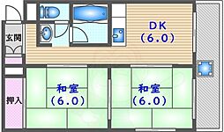 北ノ口安田マンション 2DKの間取図画像