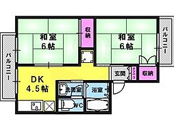 サン・サウス・ヒル竹田 2DKの間取図画像