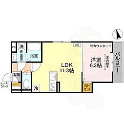 GRAMM御陵C 1LDKの間取図画像