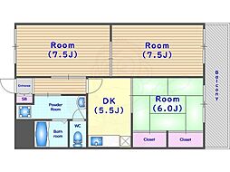 エバーグリーン嵐山 3DKの間取図画像