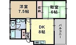 アルカサール幸 2DKの間取図画像