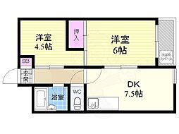 コーポ木の実 2DKの間取図画像