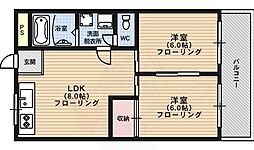 ヴィヴァーチェ千本 2DKの間取図画像