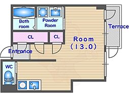 よこくにマンション ワンルームの間取図画像