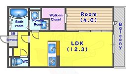アリビオ向日町A 1LDKの間取図画像