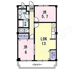 グリーンハイツ田中 2LDKの間取図画像