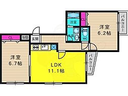 グレースコート山崎 2LDKの間取図画像