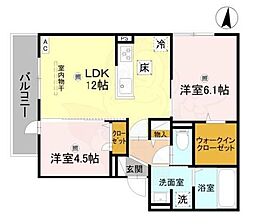 GRAMM松室吾田神町 A棟 2LDKの間取図画像