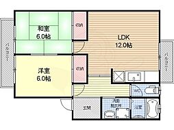 サンハウス桂 2LDKの間取図画像