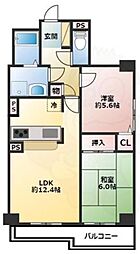 ヴィルヌーブ堀川五条 2LDKの間取図画像