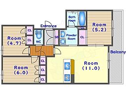 パインフィールド洛西 3LDKの間取図画像