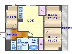 パインフィールド二条城 3LDKの間取図画像