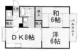 ウィンディアコリーヌA棟 2DKの間取図画像