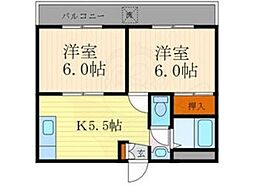 フラッツ東向日 2DKの間取図画像