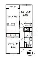 コーポラス伏見 2LDKの間取図画像