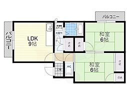 トウハイム 2LDKの間取図画像