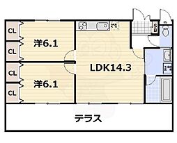 ジーニアスシティ伏見久我 2LDKの間取図画像