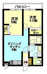 平間シティハウス 2DKの間取図画像