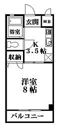 HRヒルズ 1Kの間取図画像