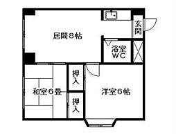 クィーン南5条 2LDKの間取図画像