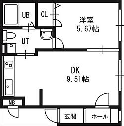 PRESENCE発寒南2 1LDKの間取図画像