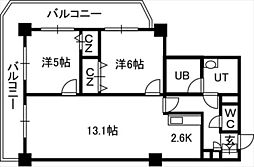 PRIMEURBAN札幌リバーフロント 2LDKの間取図画像