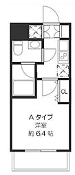 キューブ武蔵小杉 1階1Kの間取り