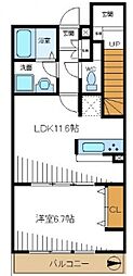 ヴェルドール 1LDKの間取図画像