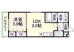 尼崎市南塚口町8丁目アパート 1LDKの間取図画像