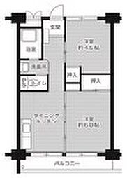 ビレッジハウス南清水タワー西棟 2DKの間取図画像
