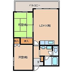 コーポサンルイス2 2LDKの間取図画像
