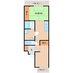 マンションエウォール 2DKの間取図画像