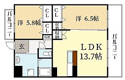 セラビ112 2階2LDKの間取り