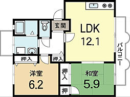 パルクサイドホームズA棟 2LDKの間取図画像