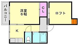 シティベール古沢 1DKの間取図画像