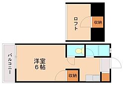 JR鹿児島本線 九産大前駅 徒歩15分の賃貸アパート 2階ワンルームの間取り