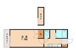 フィオーレ名島 2階1Kの間取り