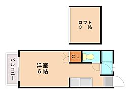 ウイング香椎A 2階ワンルームの間取り