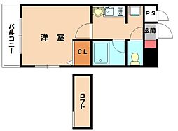 ロイヤル香椎 1Kの間取図画像