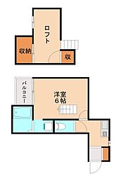 ラフィーネアルブルB棟 1Kの間取図画像