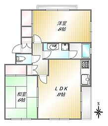 ファインヴィレッジ成瀬台B 2階2LDKの間取り