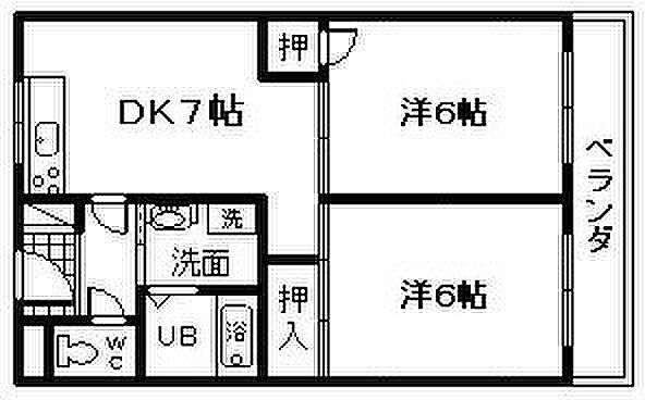 大阪府岸和田市小松里町(賃貸マンション2DK・3階・45.00㎡)の写真 その2