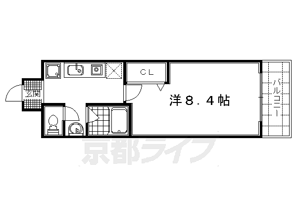 京都府京都市右京区西京極橋詰町(賃貸マンション1K・4階・25.23㎡)の写真 その2