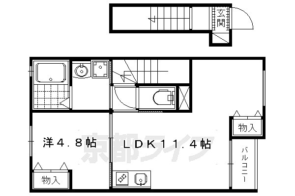 京都府京都市上京区今出川通寺町西入上る上神輿町(賃貸アパート1LDK・2階・42.00㎡)の写真 その2